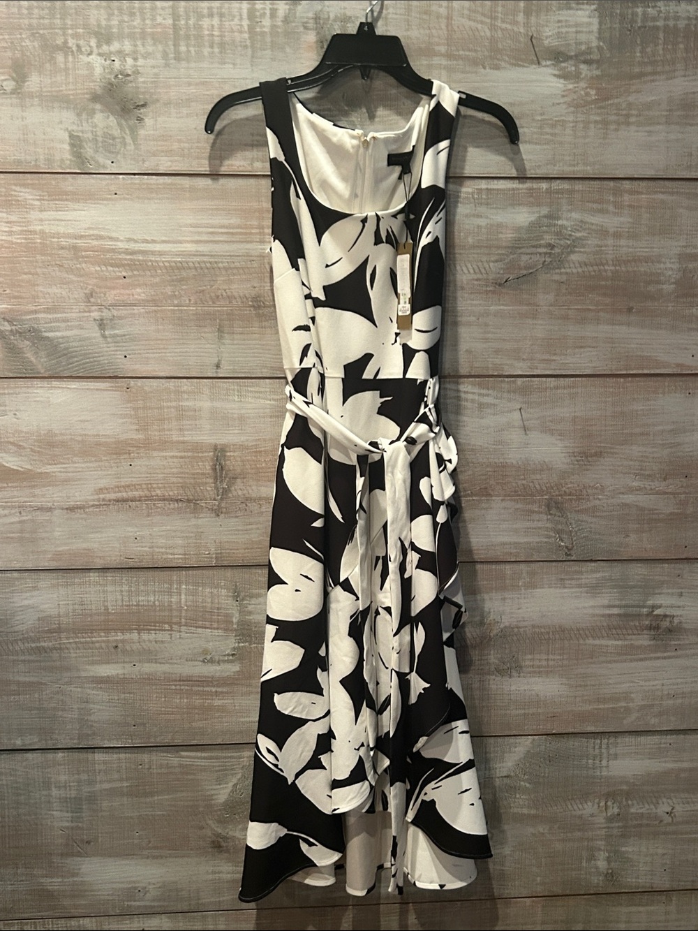 NWT Donna Karan black and white ruffle midi dress size 4